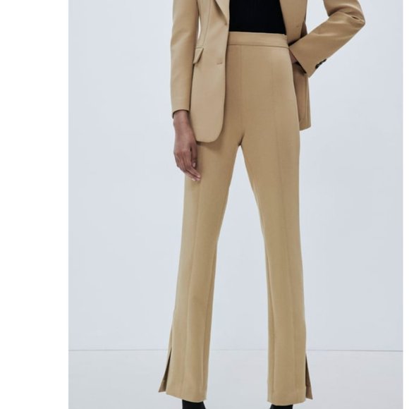 NWT ZARA SPLIT-HEM SKINNY TROUSERS  High-waist Camel - Picture 1 of 12